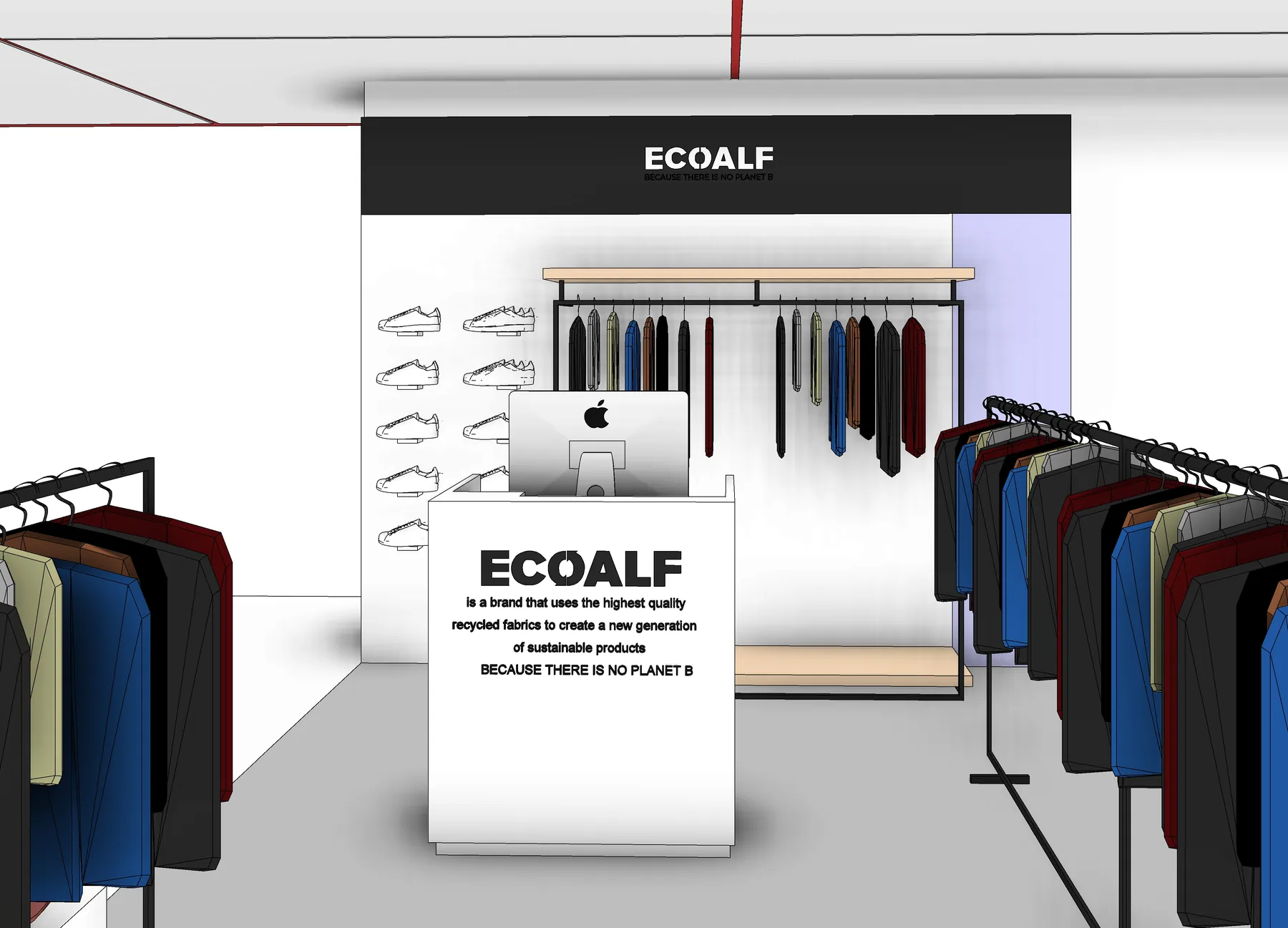 Ecoalf Burgos retail corner render 1