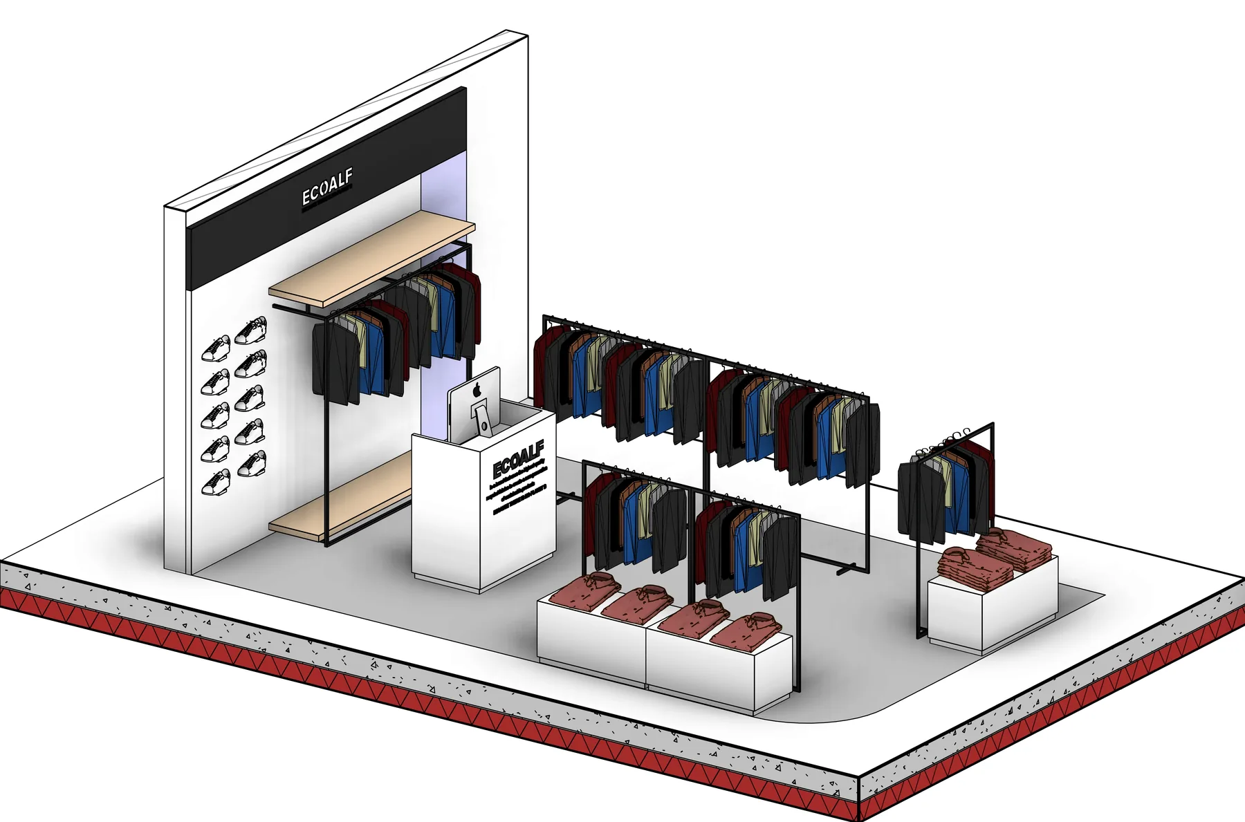 Ecoalf Burgos retail corner render 2
