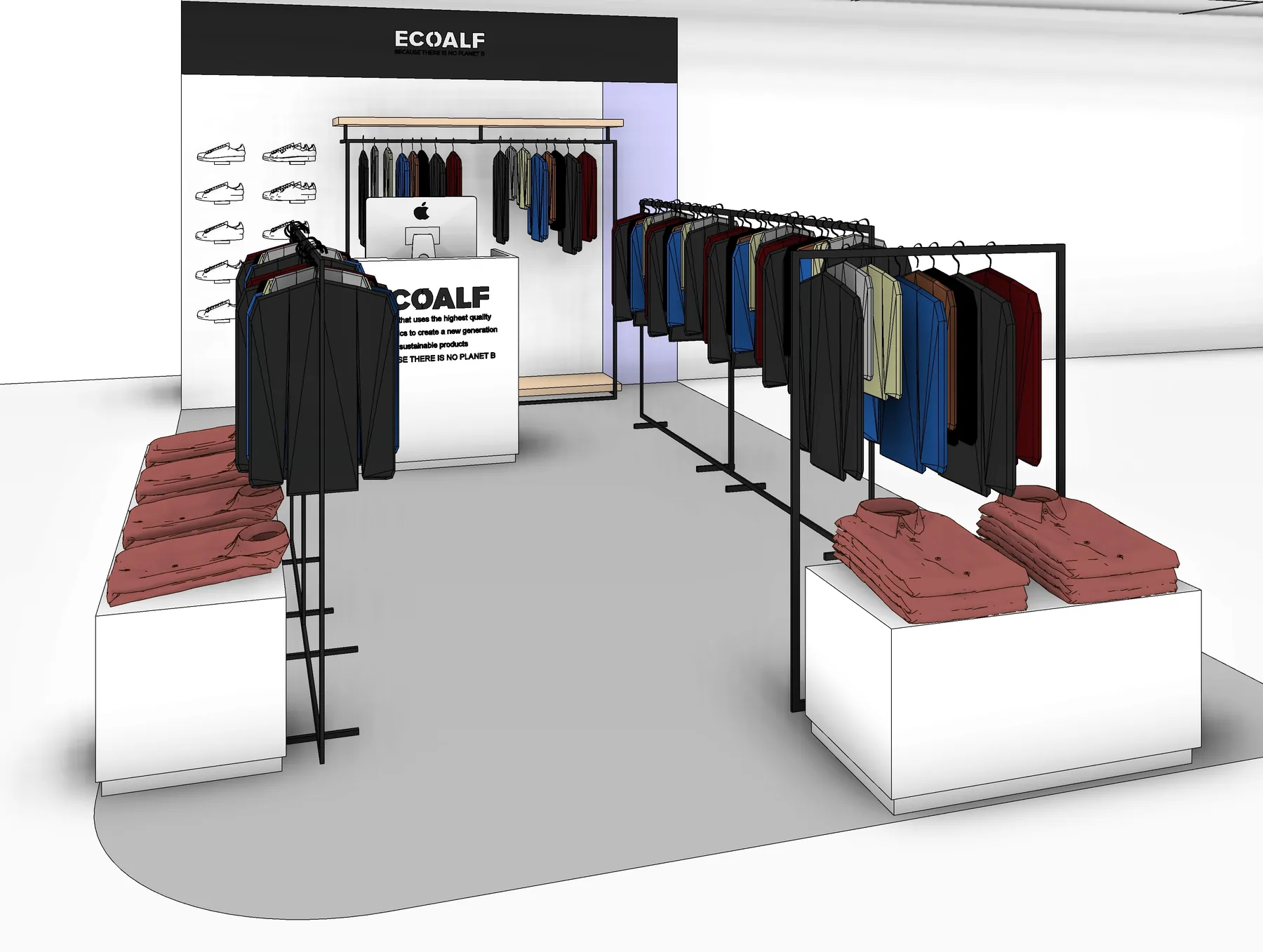 Ecoalf Burgos retail corner render 3