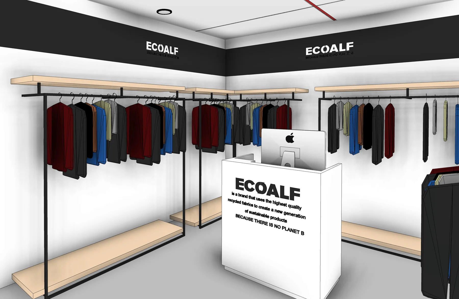 Ecoalf Burgos retail corner render 4