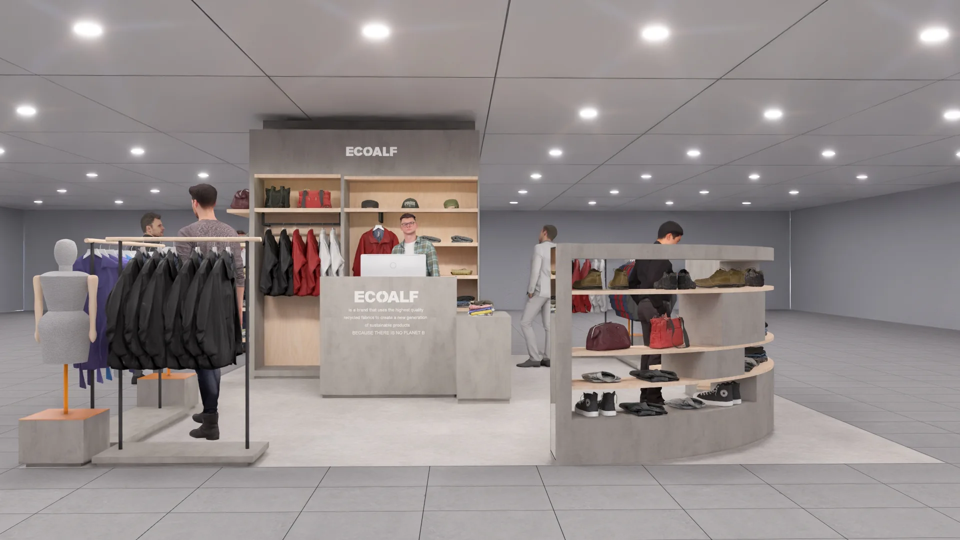 Ecoalf Lisbon menswear final retail design, front view