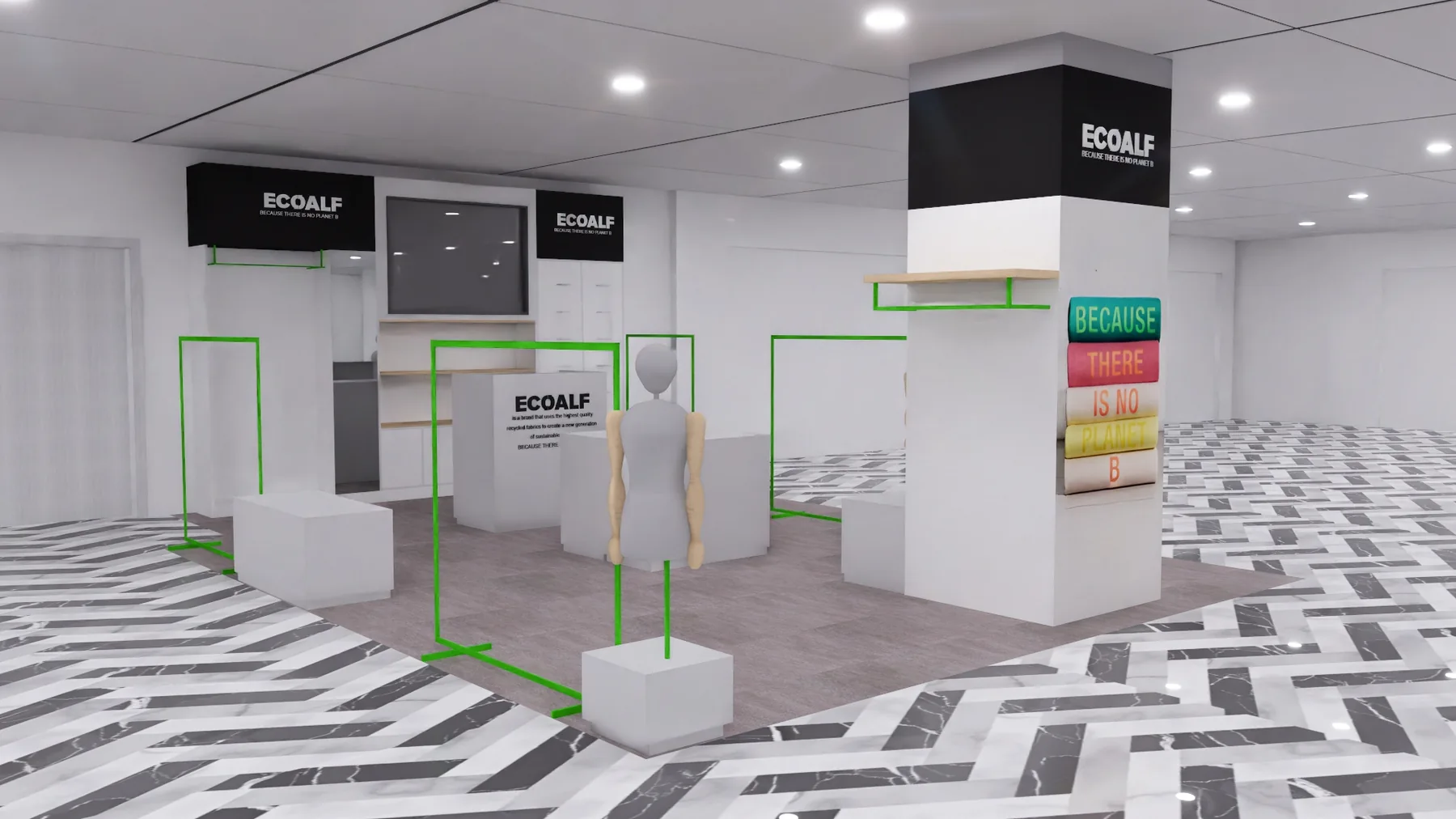 Ecoalf Zaragoza retail corner render 3
