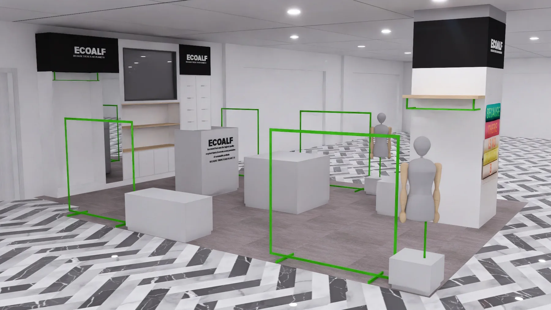 Ecoalf Zaragoza retail corner render 4