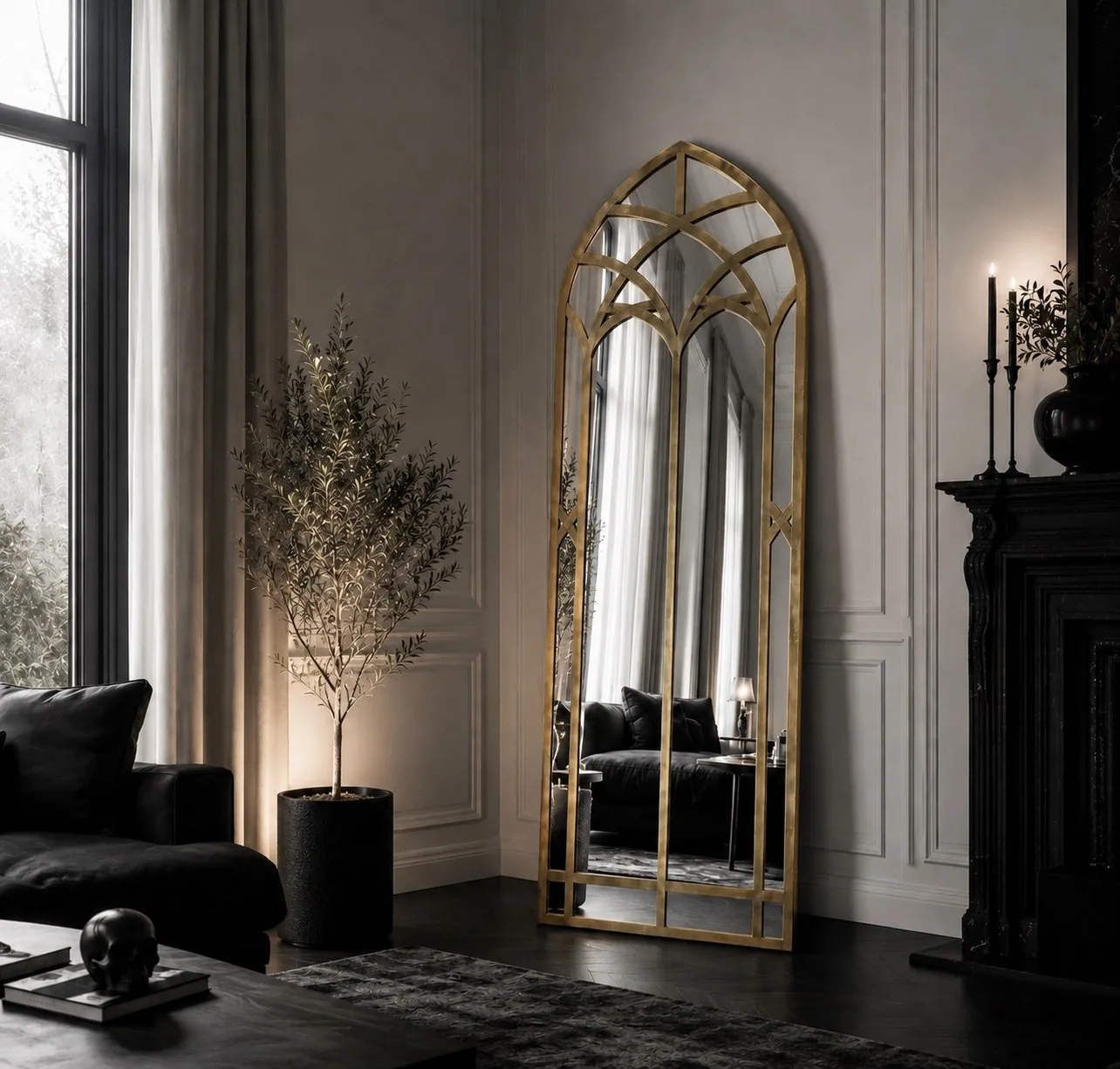Maison Caligari brass gothic mirror