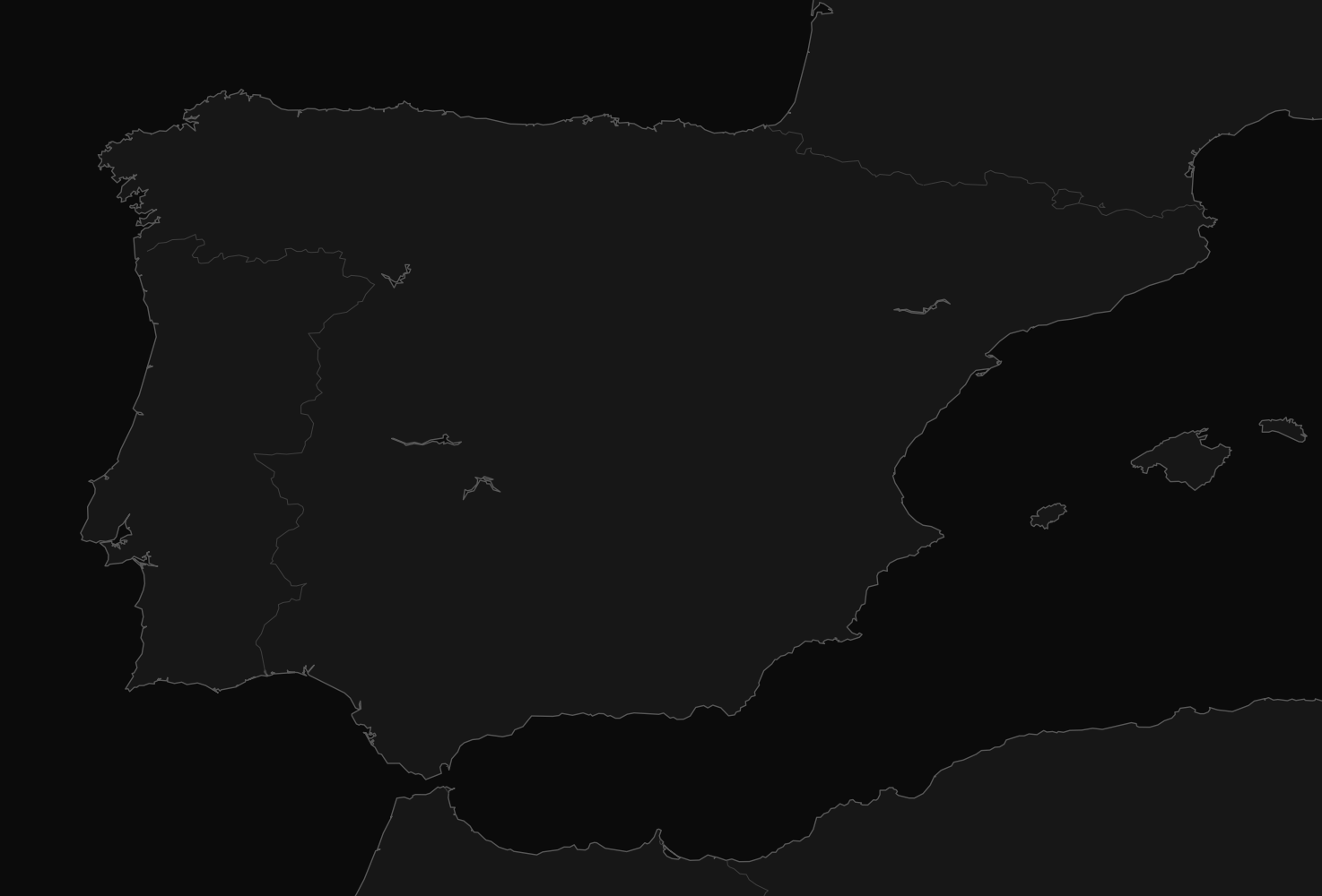 Detailed map of mainland Spain and Portugal